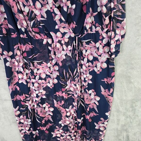 Womens Connected Apparel Navy & Pink Floral Maxi Faux Wrap Dress 3/4 Sleeves 22W - Picture 2 of 8